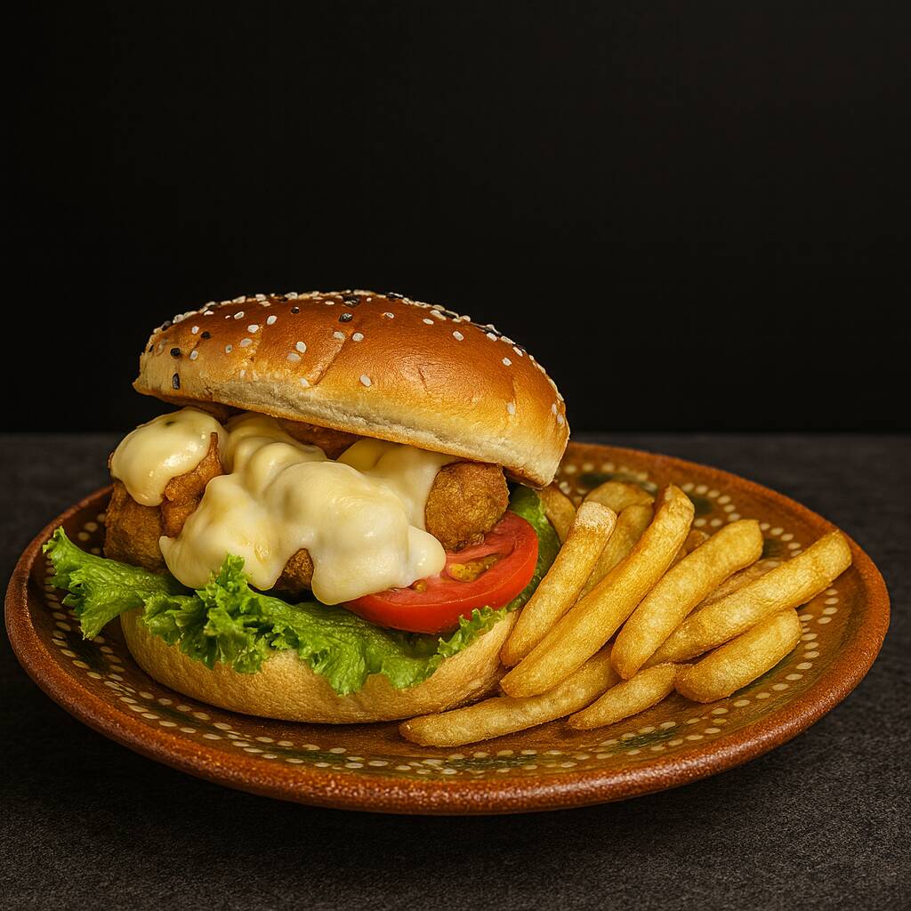 Hamburguesa de Camarones en Tempura (con Papas)