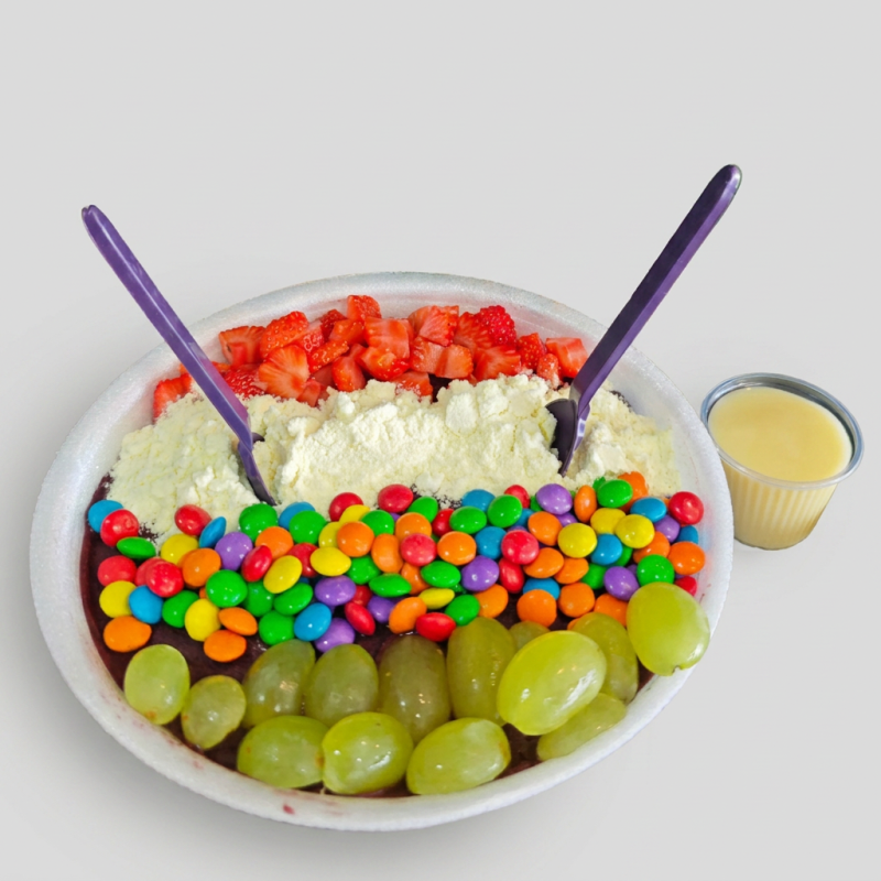 Açaí Premium enviado na embalagem térmica. Todos nosso produtos vão com os complementos enviados a parte (Experiencia Unica). Foto meramente ilustrativa (Altera conforme sua escolha dos complementos)