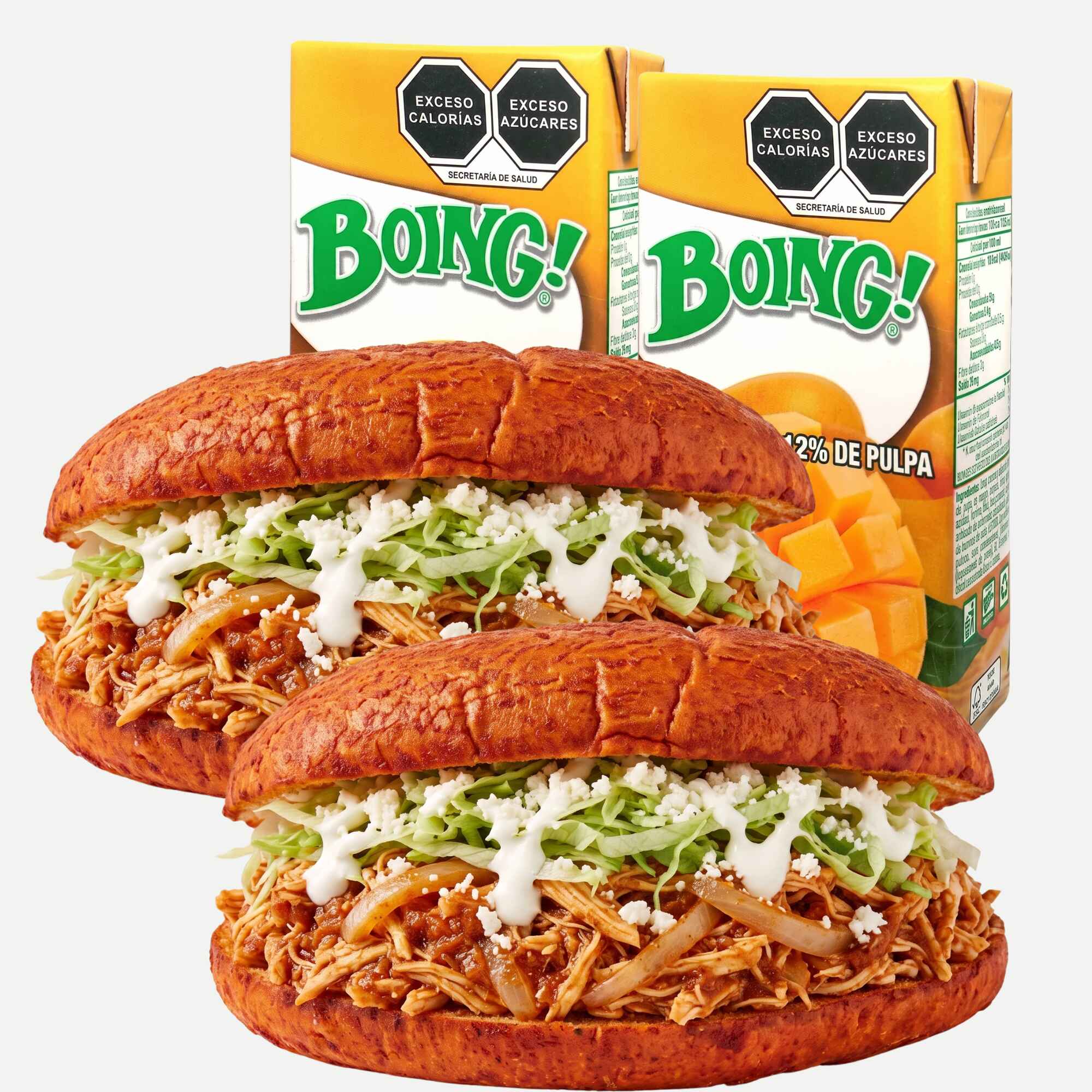 2 Pambazos de Tinga de Pollo Con 2 Boing de 500 Ml