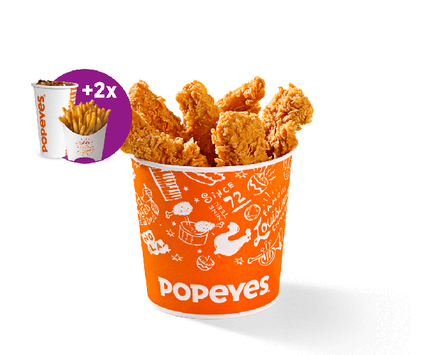 6 Tiras de Filé crocantes 100% peito de frango. Acompanha 2 Fritas Cajun e 2 bebidas.

*Para garantir a qualidade na entrega o envio é feito em caixas e não em baldes.