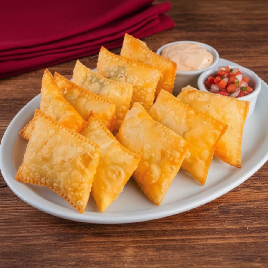 É muita economia! São 10 pastéis de massa crocante e sequinha, recheado de ponta a ponta com os recheios que você escolher na lista.