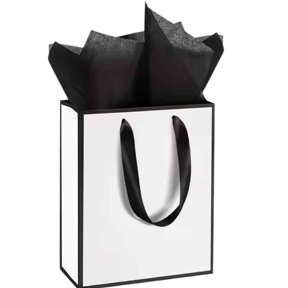 Bolsa De Regalo Metálica Blanca Con Negro De Lujo