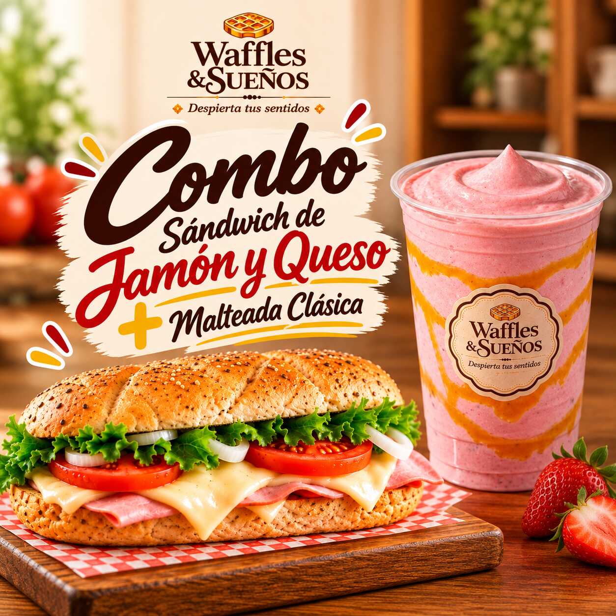 Sandwich Jamon y Queso + Malteada Clasica