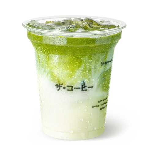 Matcha, leite e essência de "baunilha amazônica". (Sem café, com leite). (440 ml)