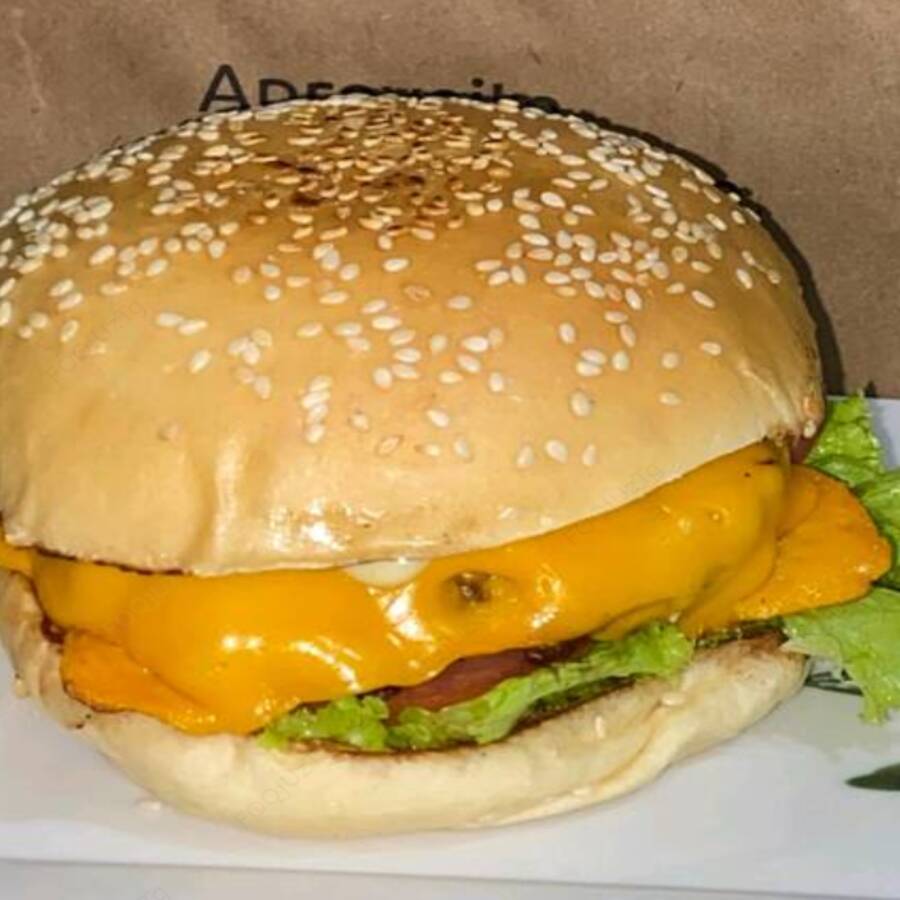 Pão de hambúrguer, blend 90g, alface, tomate, queijo e molho da casa.