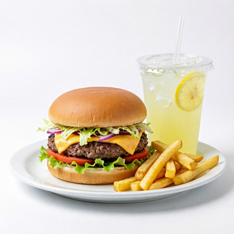 1 Basic, carne de 110g, queijo e salada
1 batata
1 limonada
