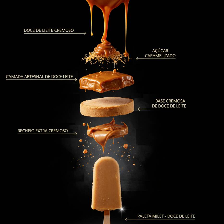 A Paleta Milet – Doce de Leite combina uma base ultra cremosa sabor doce de leite com um recheio interno ainda mais intenso e aveludado, criando uma experiência rica, indulgente e irresistível a cada mordida. Feita com textura lisa, sabor marcante e aquele toque artesanal que derrete na boca, é a escolha perfeita para quem ama sobremesas sofisticadas e cheias de personalidade. ✨ Recheio generoso ✨ Sabor intenso e equilibrado ✨ Textura cremosa e envolvente Ideal para adoçar o seu dia ou finalizar sua refeição com chave de ouro.