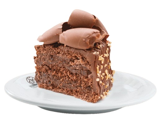 Bolo de chocolate, recheios de brigadeiro e creme de avelã, cobertura de trufado de chocolate, raspas de chocolate ao leite, castanha de caju e cereja.