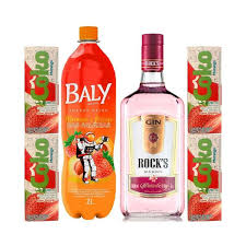 1 Gin Rocks 1 baly Morango 4 gelo Coco