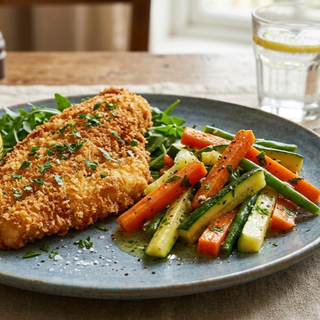 pescado acompañado de verduras a la mantequilla