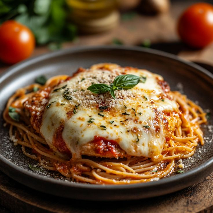 Espaguete ao dente, servido com bife à parmegiana suculento, coberto com molho especial e queijo derretido. Uma combinação irresistível de massa, carne e sabor em cada garfada!