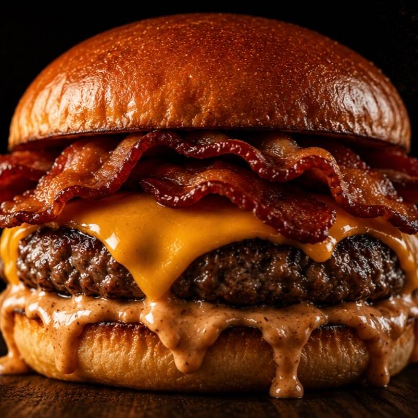 Pão brioche, blend artesanal 140g, queijo cheddar, bacon e molho artesanal.