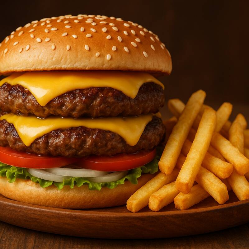 Hamburguesa Doble con Papas a la Francesa