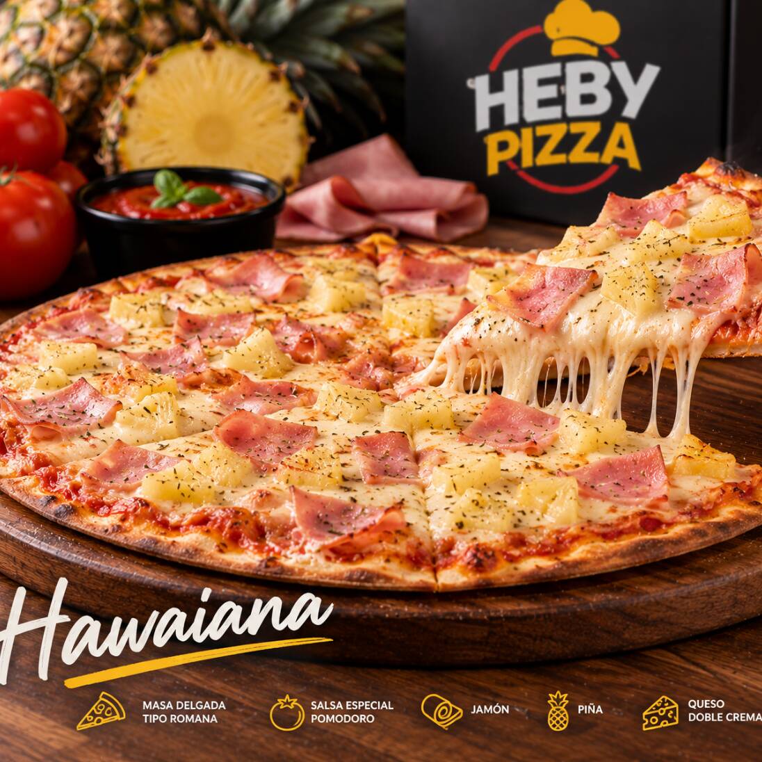 Pizza 4 Porciones Hawaiana.
