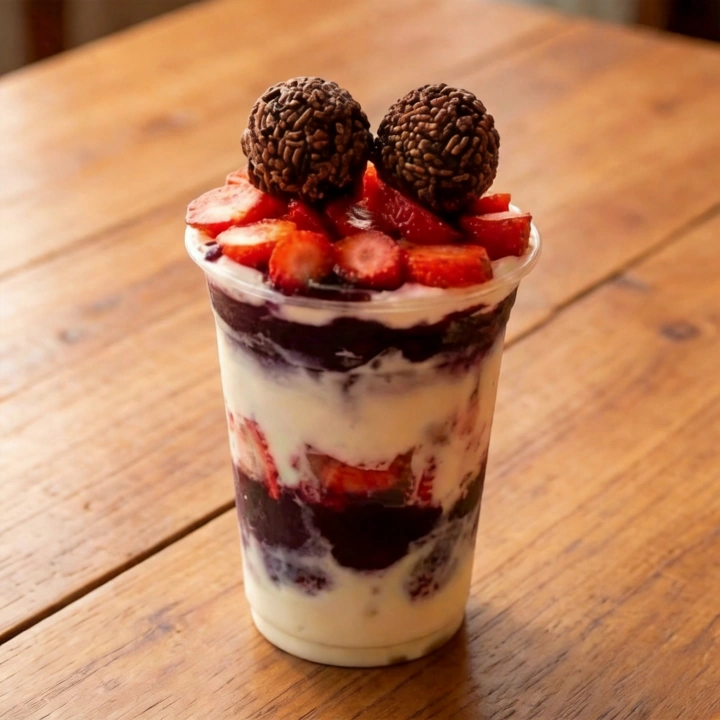 Açaí, creme de ninho, leite em pó, leite condensado e brigadeiro