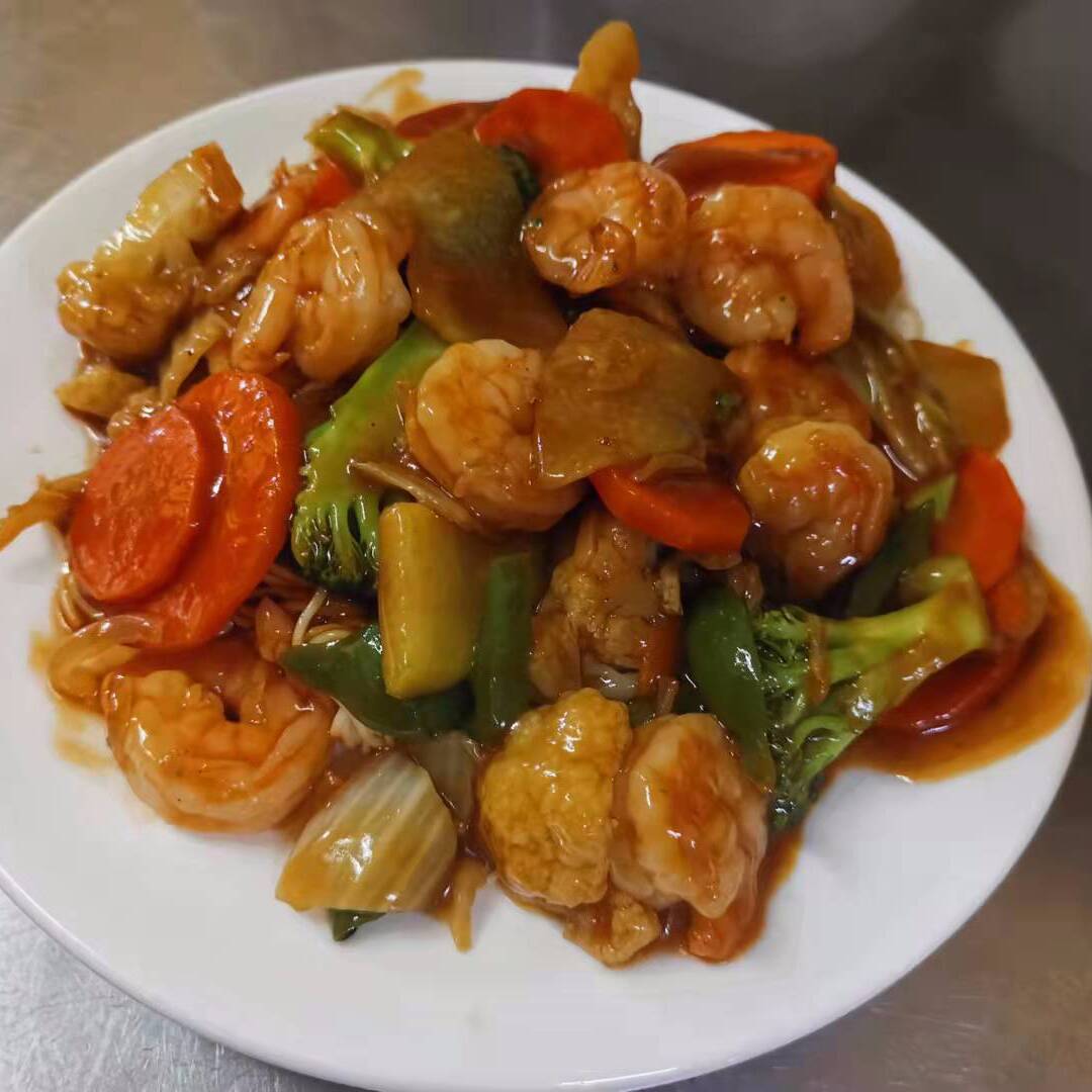 Chop Suey salsa con Camarones