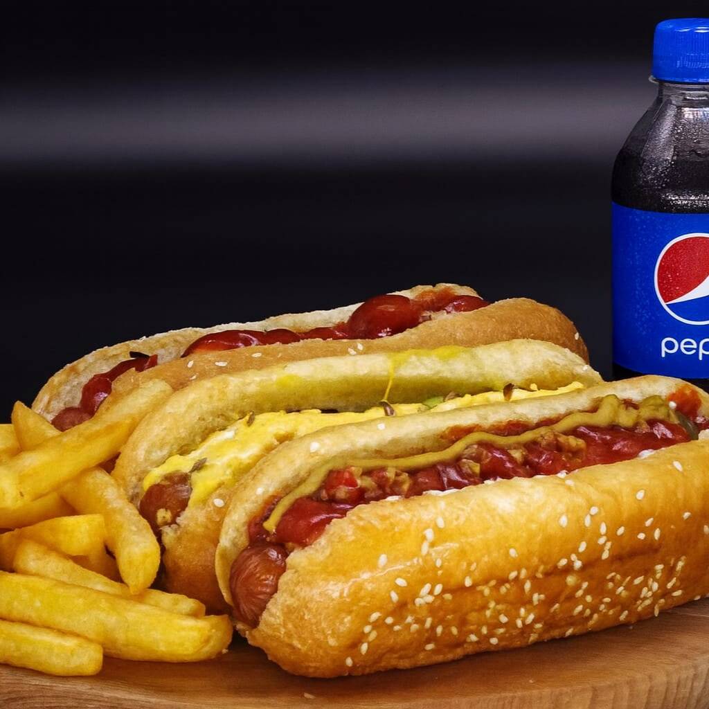 Combo Hot Dog 3 Hot Dogs, Papas y Refresco