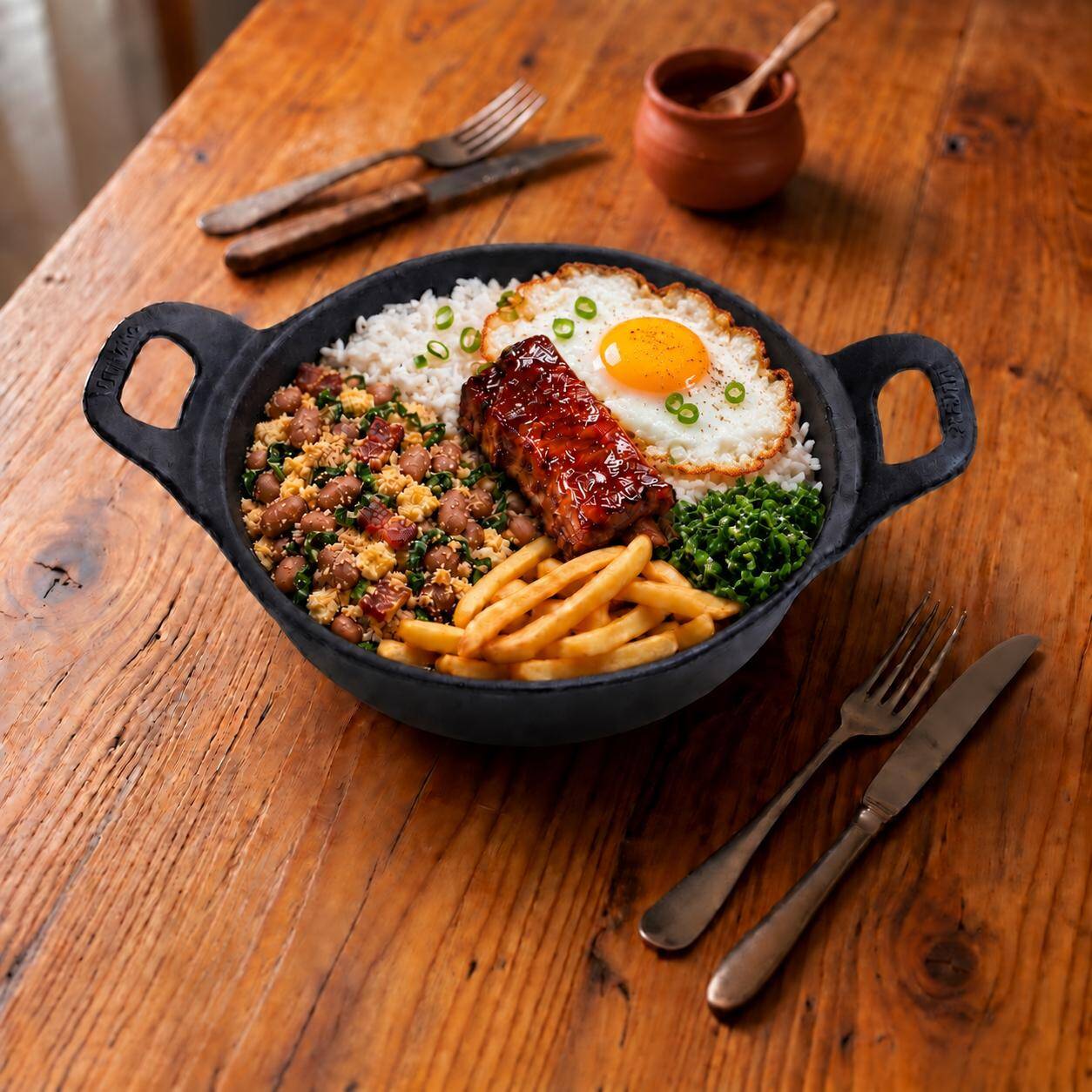 Arroz, feijão tropeiro, batata frita, couve, ovo e costelinha de porco com molho barbecue.
Seo: marmita de arroz, feijão tropeiro tradicional, batata frita palito crocante, couve refogada no alho, ovo cozido, costelinha de porco com molho barbecue, prato feito completo, marmita executiva de churrascaria, comida caseira, entrega rápida, frete grátis, promoções especiais, porção generosa, prato artesanal, combo imperdível, melhor custo benefício, entrega expressa, sabor autêntico, menu tradicional, prato principal, oferta imperdível, taxa zero, desconto exclusivo, pedido rápido, janta saborosa, almoço completo, alta qualidade, ingredientes selecionados, combinado especial, restaurante delivery, entrega garantida, preço justo, prato favorito, sabor marcante, refeição completa, pedido online, promoção do Dia, marmita bem servida, prato executivo completo, marmitex tradicional, comida caseira de qualidade, refeição quentinha, delivery de marmita, almoço executivo, pratofeito delivery