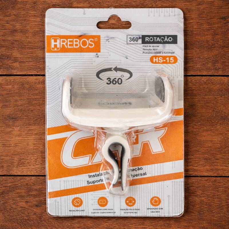 Suporte Veicular Universal - Função giratória 360° - Compatível com telefones celulares de 3,5 a 6 polegadas.