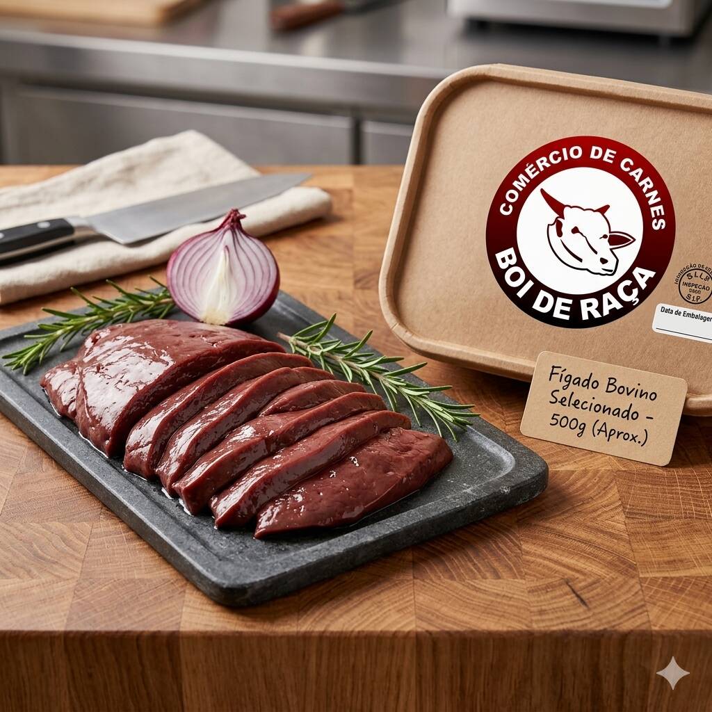 Fígado bovino selecionado, cortado em bifes uniformes e limpos. Uma das carnes mais nutritivas e ricas em ferro, ideal para um acebolado rápido e suculento.