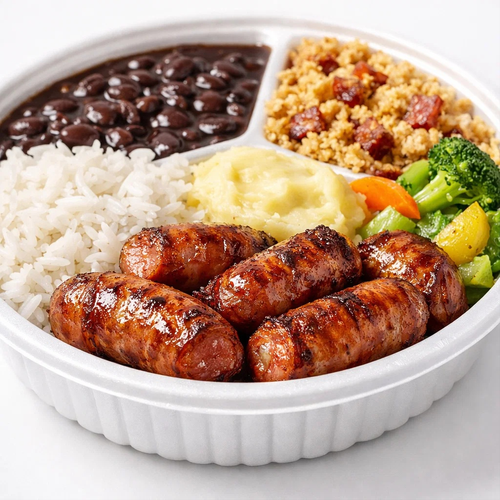 Monte sua marmitex ate 3 complementos extras ! Todas elas vão arroz branco e feijão preto.