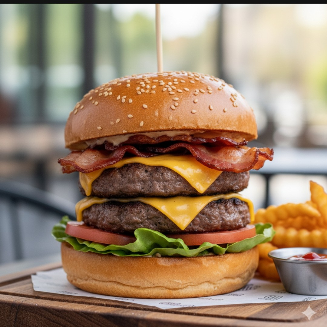 HAMBURGUESA DOBLE (INCLUYE PAPAS y Soda