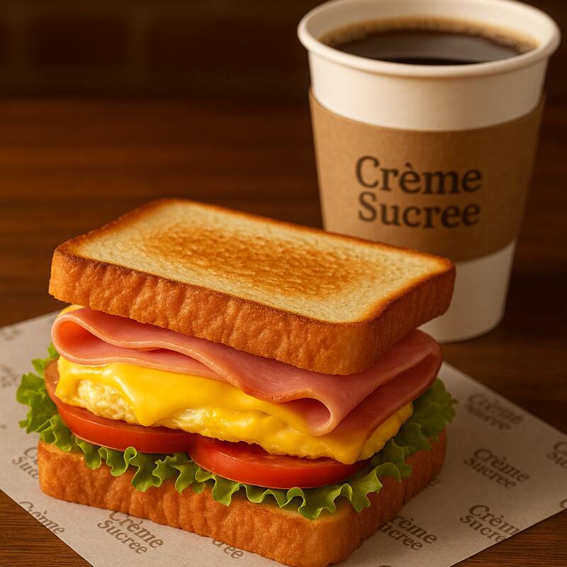 Sándwich con jamón y queso + café americano