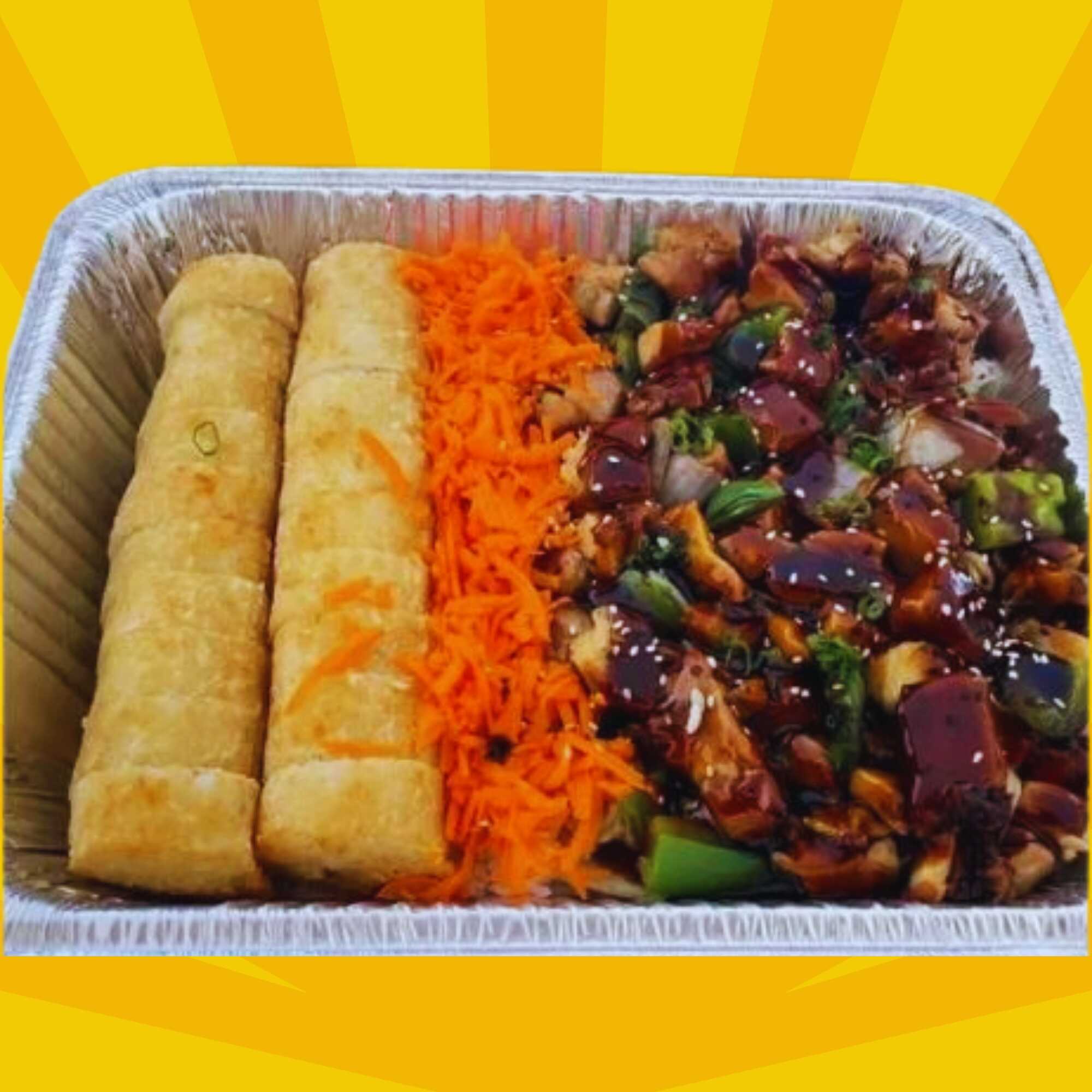 Charola Teriyaki y 2 rollos de sushi