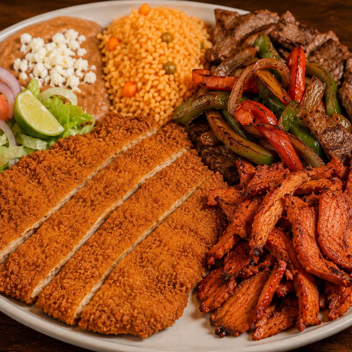 Milanesa y pierna adobada.