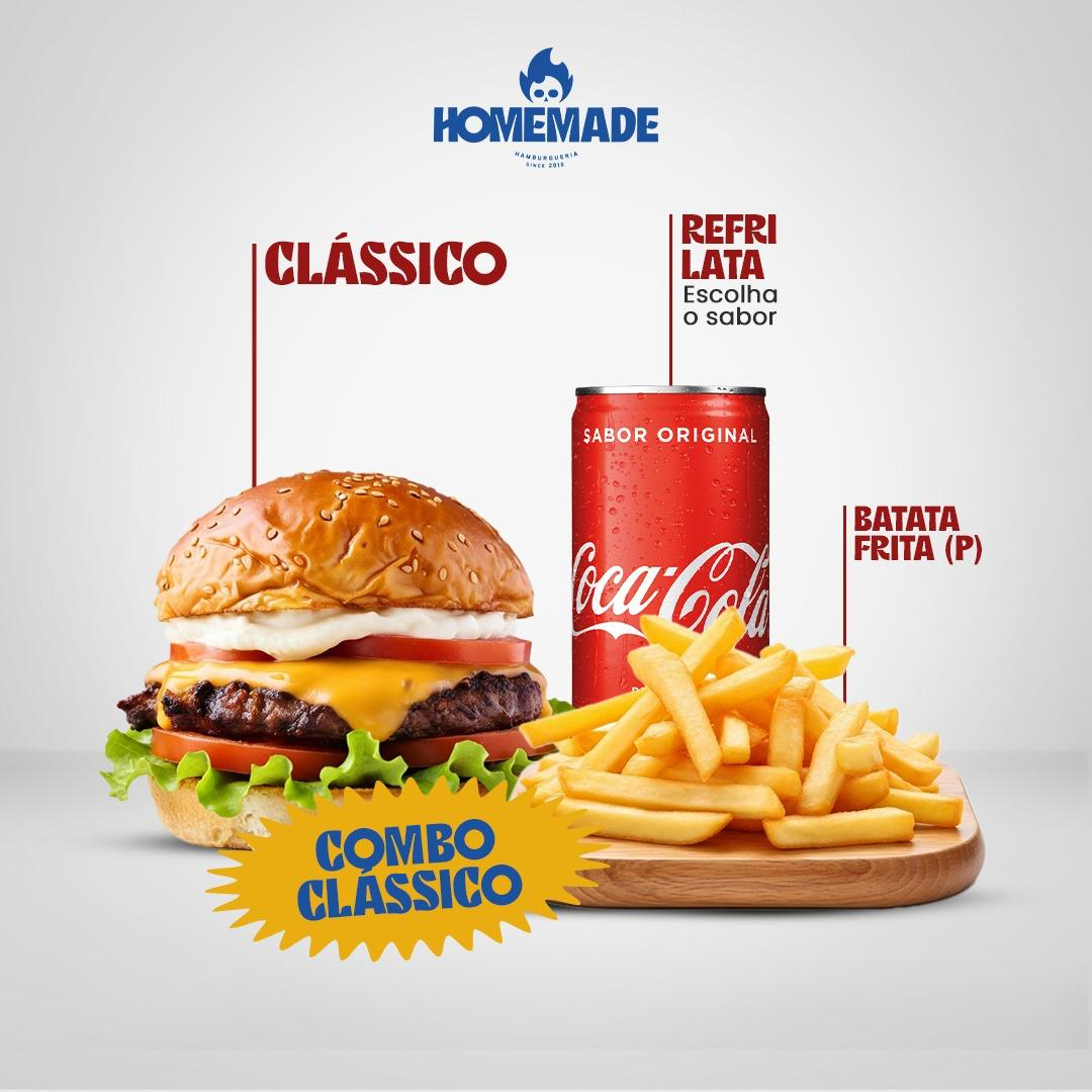 1 Clássico + Porção de Batata P (90g) + Refri Lata 350ml.