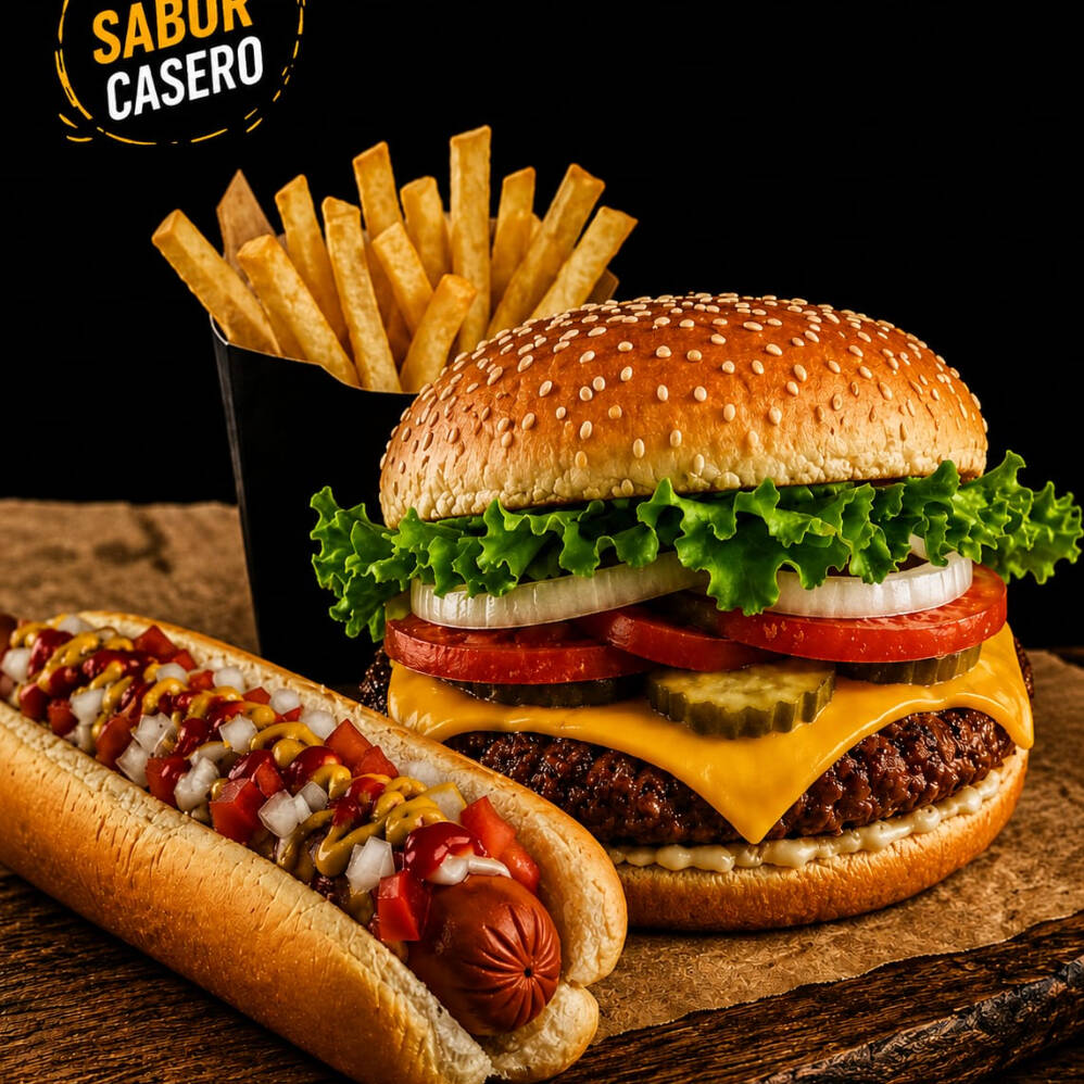 Hamburguesa Clásica y Hot dog Clásico Con Papas