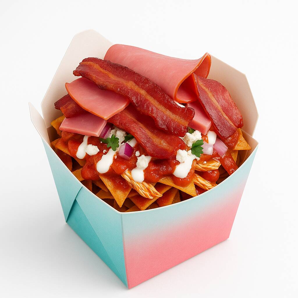 Chilaquiles Rojos con Jamón y Tocino