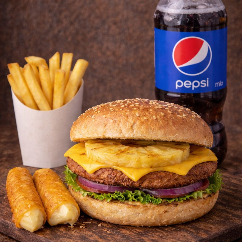 Hamburguesa Hawaiana + Dedos de Queso