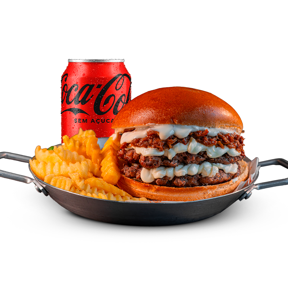 Pão de brioche, duplo bife smash, costela desfiada com Bbq, maionese Hakuna e requeijão cremoso.