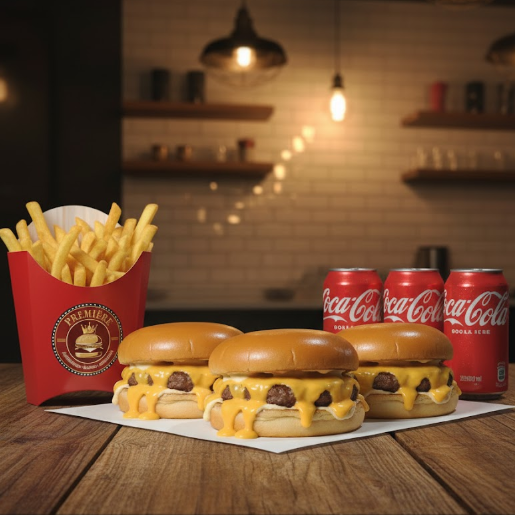 ombo Clássico contendo Três deliciosos Sanduíches Cheddar Melt que contém: Pão Brioche, Hambúrguer Artesanal de 100g, Cheddar Melt e Maionese da Casa. Além de uma Porção Tamanho Família de Batata Frita e Três Latas de Refrigerante 350mls. A nossa maionese é feita a base de leite, com alho assado e especiarias.