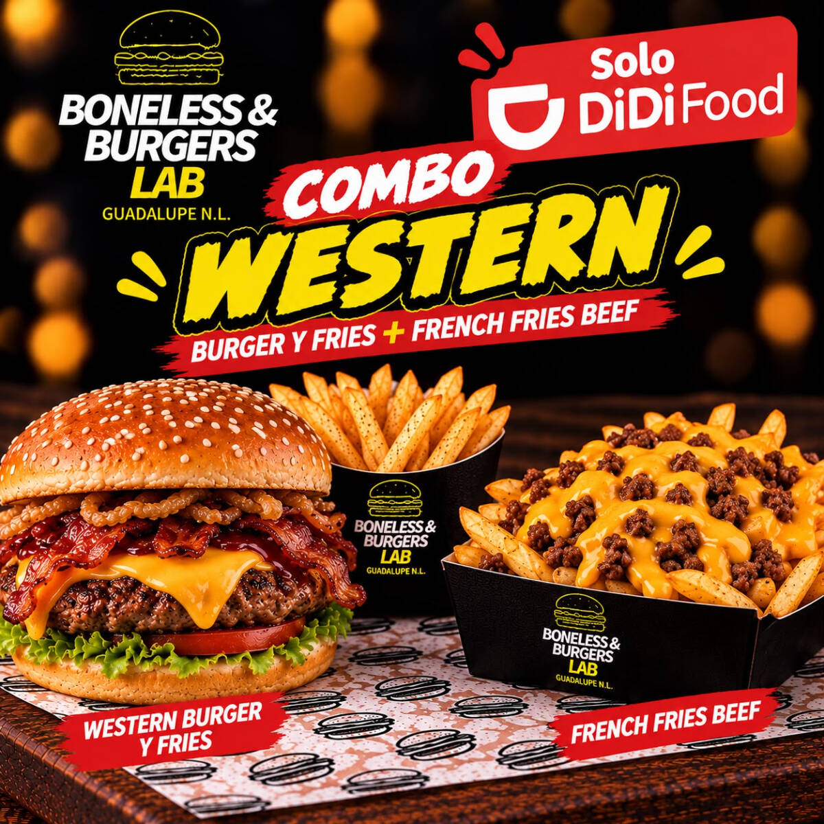 Combo Western burger y fries + french fries beef