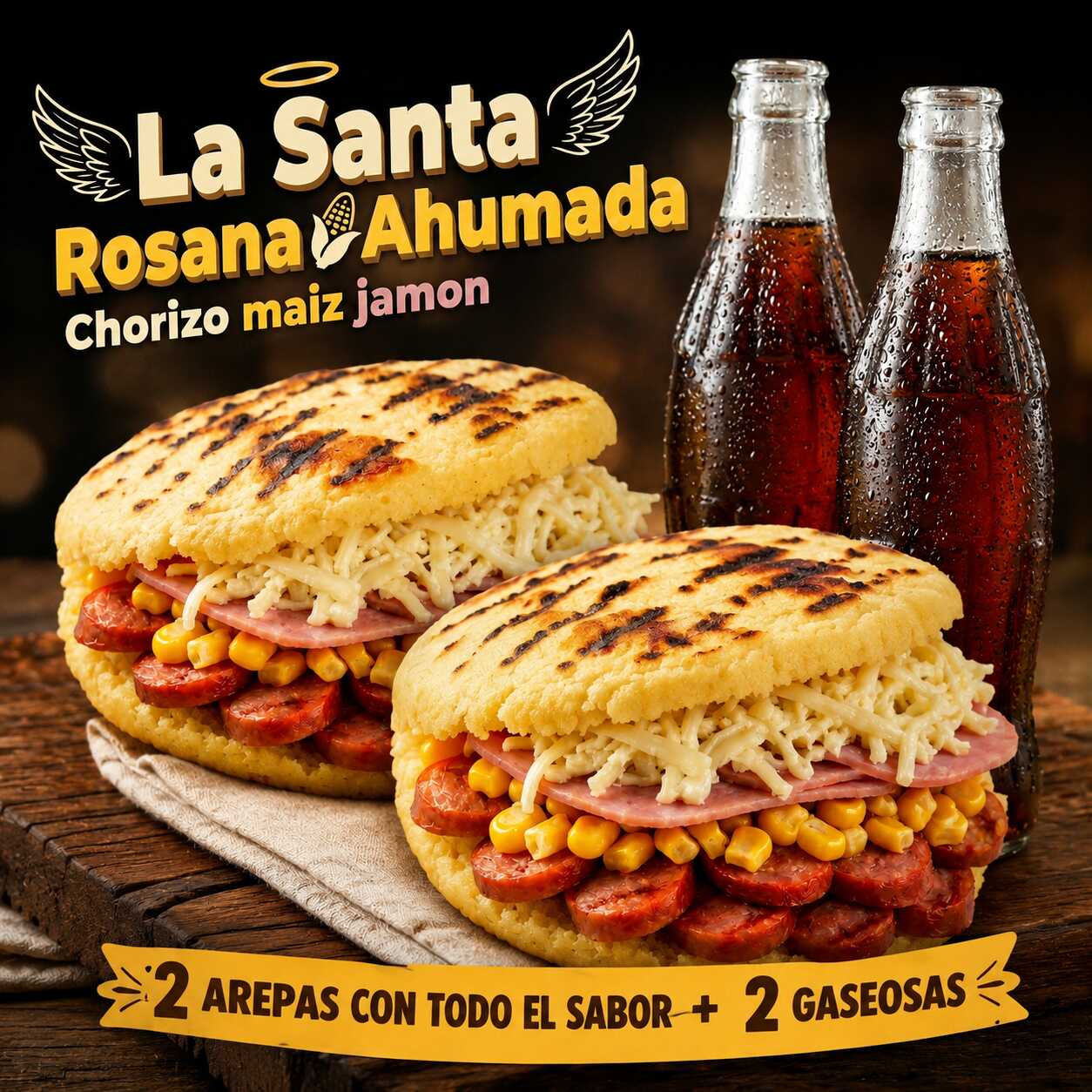 Combo_2 Arepas Chorizo Santa Rosano + 2 Gaseosas