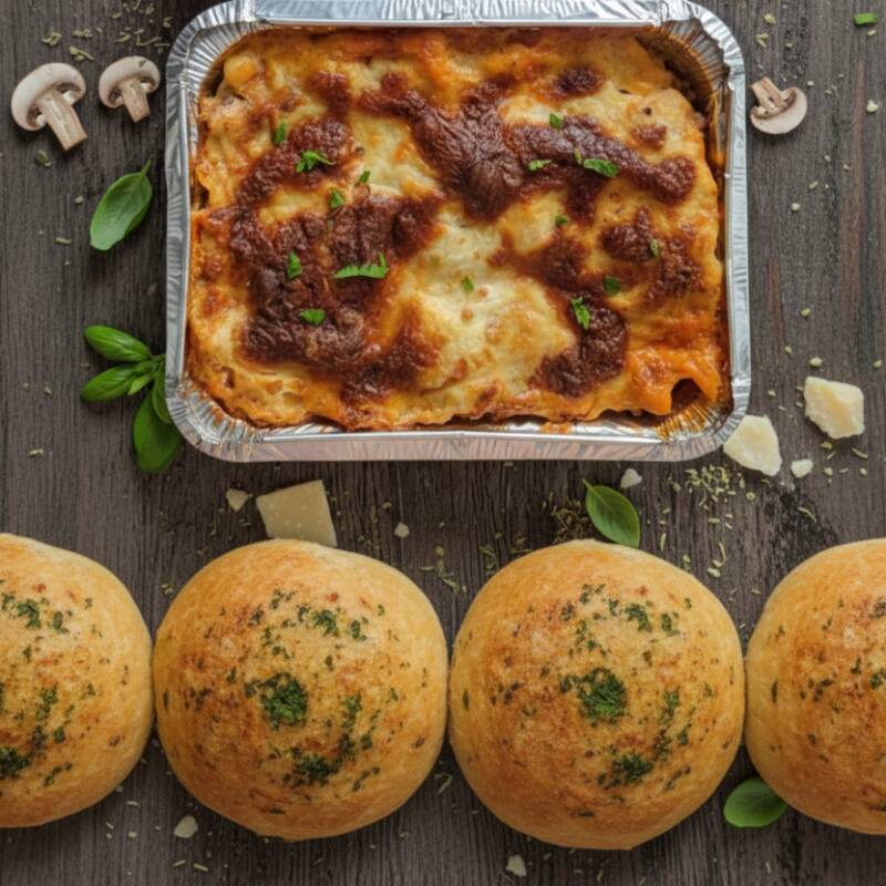 Combo Lasaña Grande + 4 Piezas de Pan de Ajo