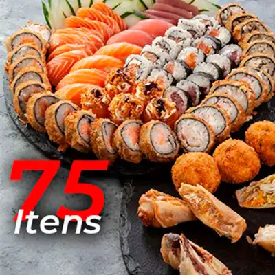 Itens: 1 Harumaki de Legumes 1 Harumaki de Camarão 3 Bolinho D'ouro 8 Sashimi Salmão 4 Sashimi de Atum 4 Sushi Salmão 2 Sushi Atum 5 Joe Joe Crispy 6 Roll Uramaki Salmao 6 Roll Philadelphia Salmao 6 Roll Philadelphia Atum 12 Hot Roll Philadelphia Salmao 6 Hot Roll Skin 6 Hot Roll Philadelfia Ebi (Camarão) 1 Harumaki de Choco Duo 1 Harumaki de Banana Nevada (Acompanha 2 Molho Teriyaki + 1 Molho Swe