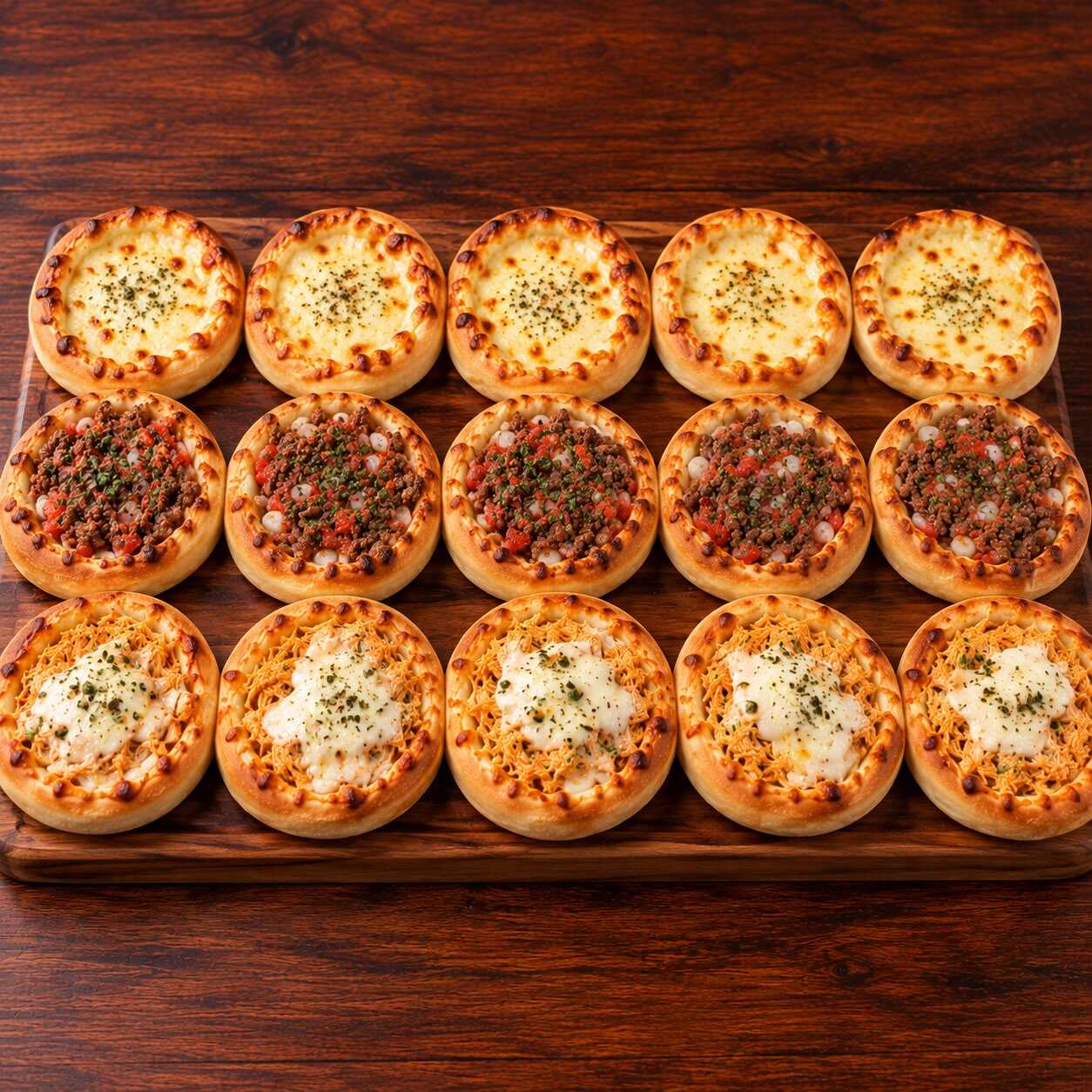 😋 Peça já suas 15 esfihas deliciosas: queijo, carne e frango com requeijão!