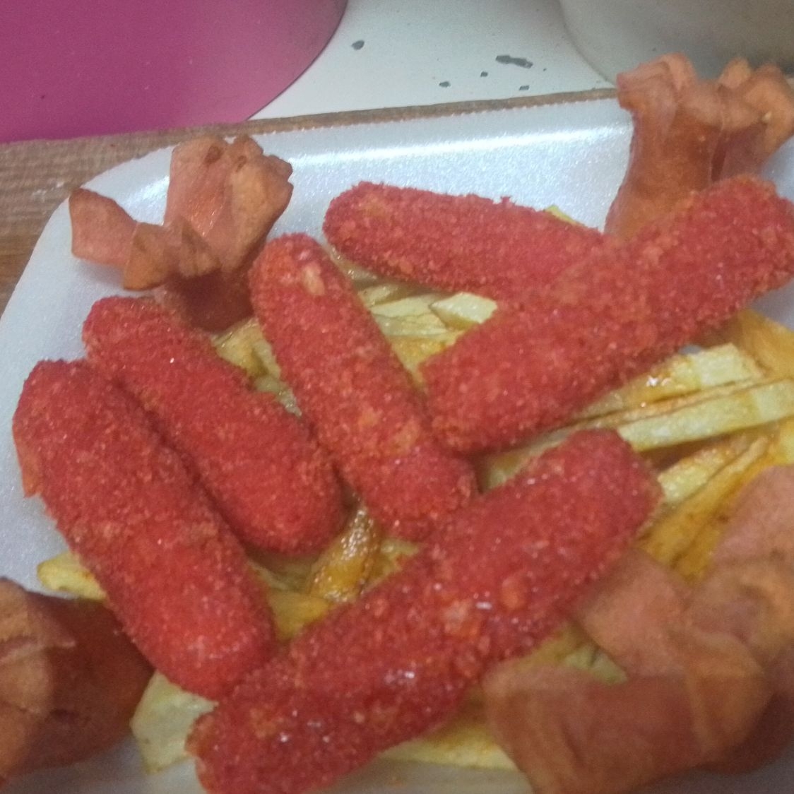 Dedos de queso Flamin Hot con papas🔥