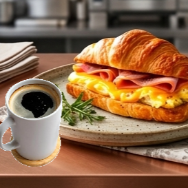 COMBO CROSSANT JAMON Y QUESO Y CAFÉ