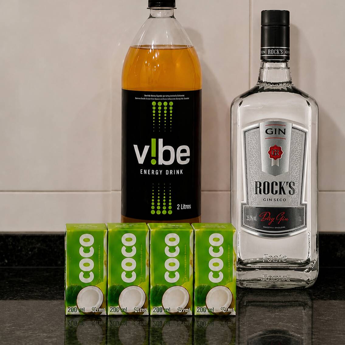 1 Gin Rocks + energético e 4 gelo de sua preferência