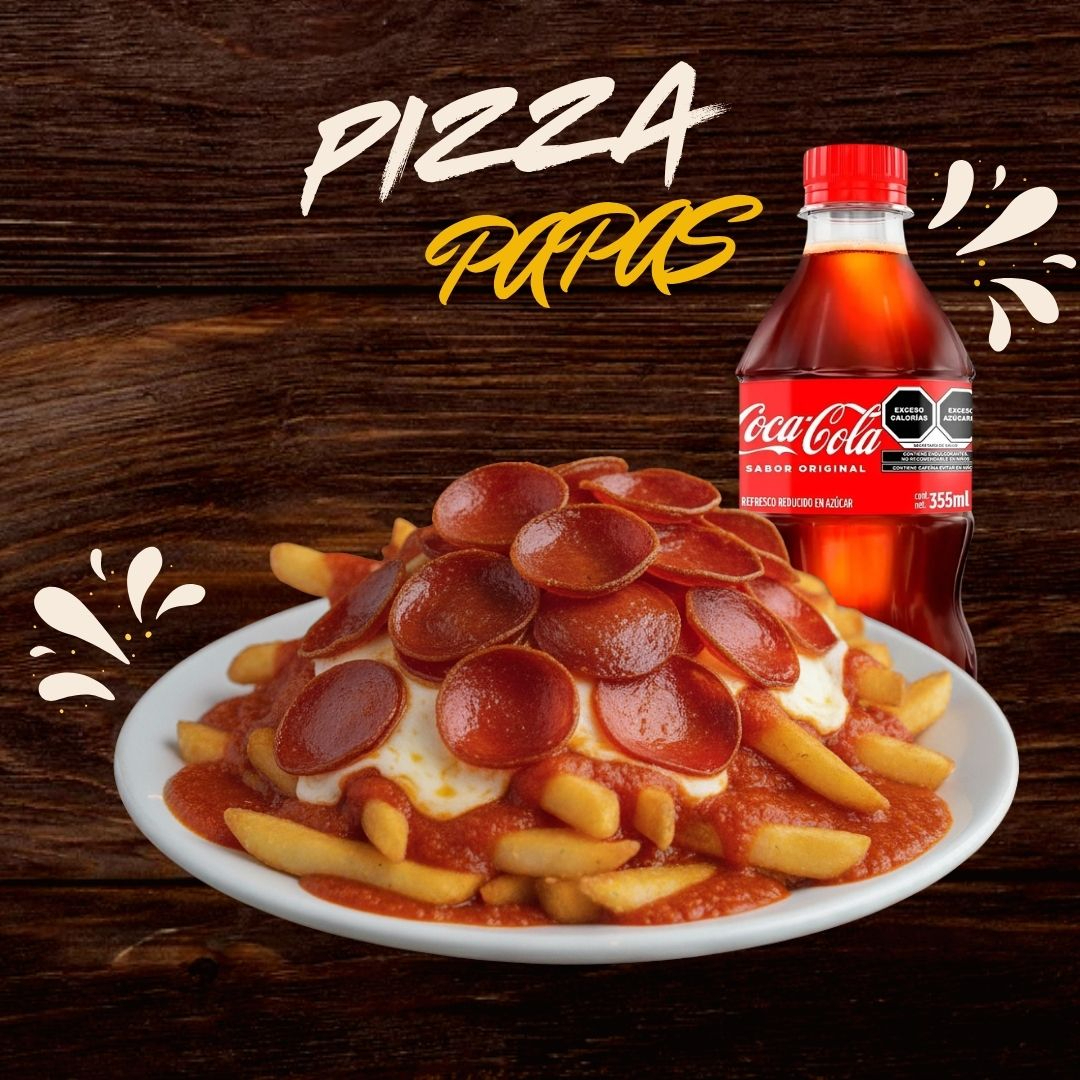 Pizza Papas + Coca Cola