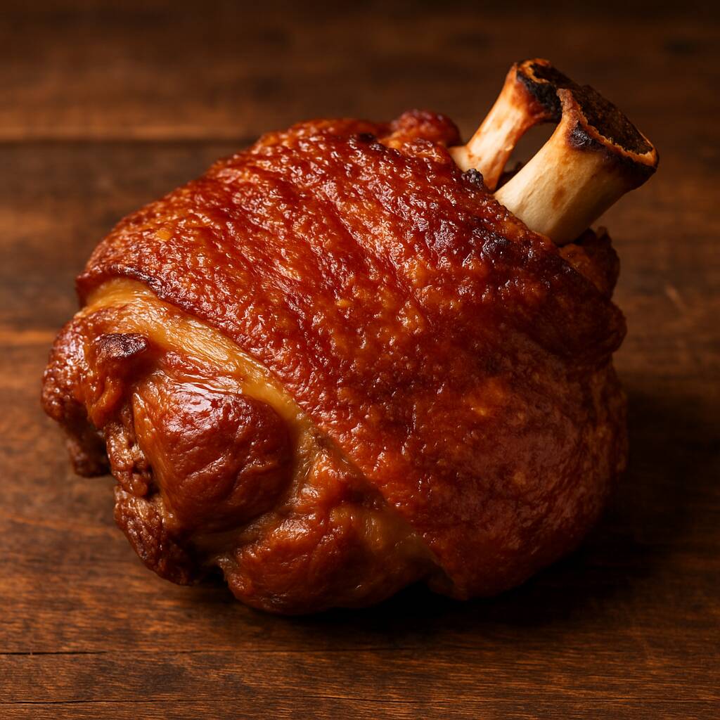 Joelho de porco Defumado ,crocante e Saboroso + Deliciosa porção de batatas coradas com tempero especial, média de 6 unidades + farofinha média de 30g. Embalagem Térmica, quentinho por mais tempo!