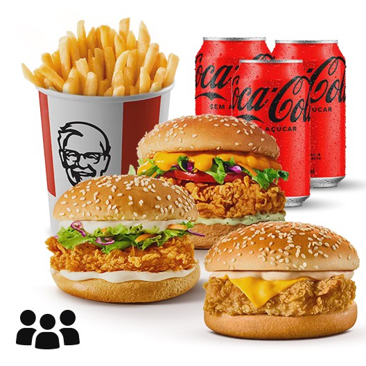 3 Sanduíches + Balde de Batata + 3 Bebidas
