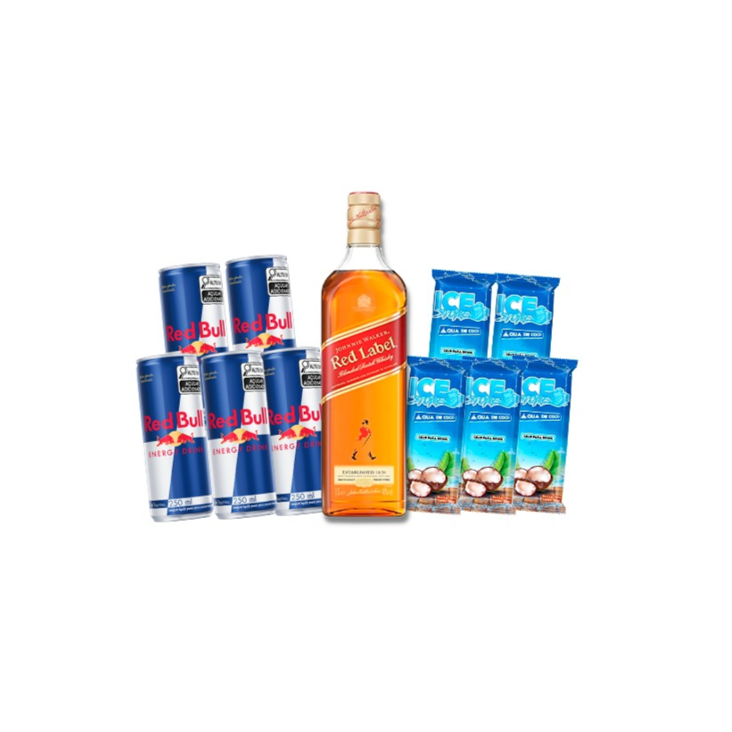 1 RED LABEL 1L / 5 RED BULL TRADICIONAL / 5 ICE STONE COCO