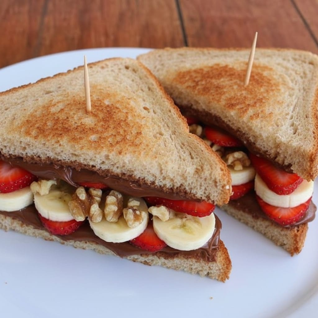 Sándwich Dulce Tostado y Relleno con Nutella
