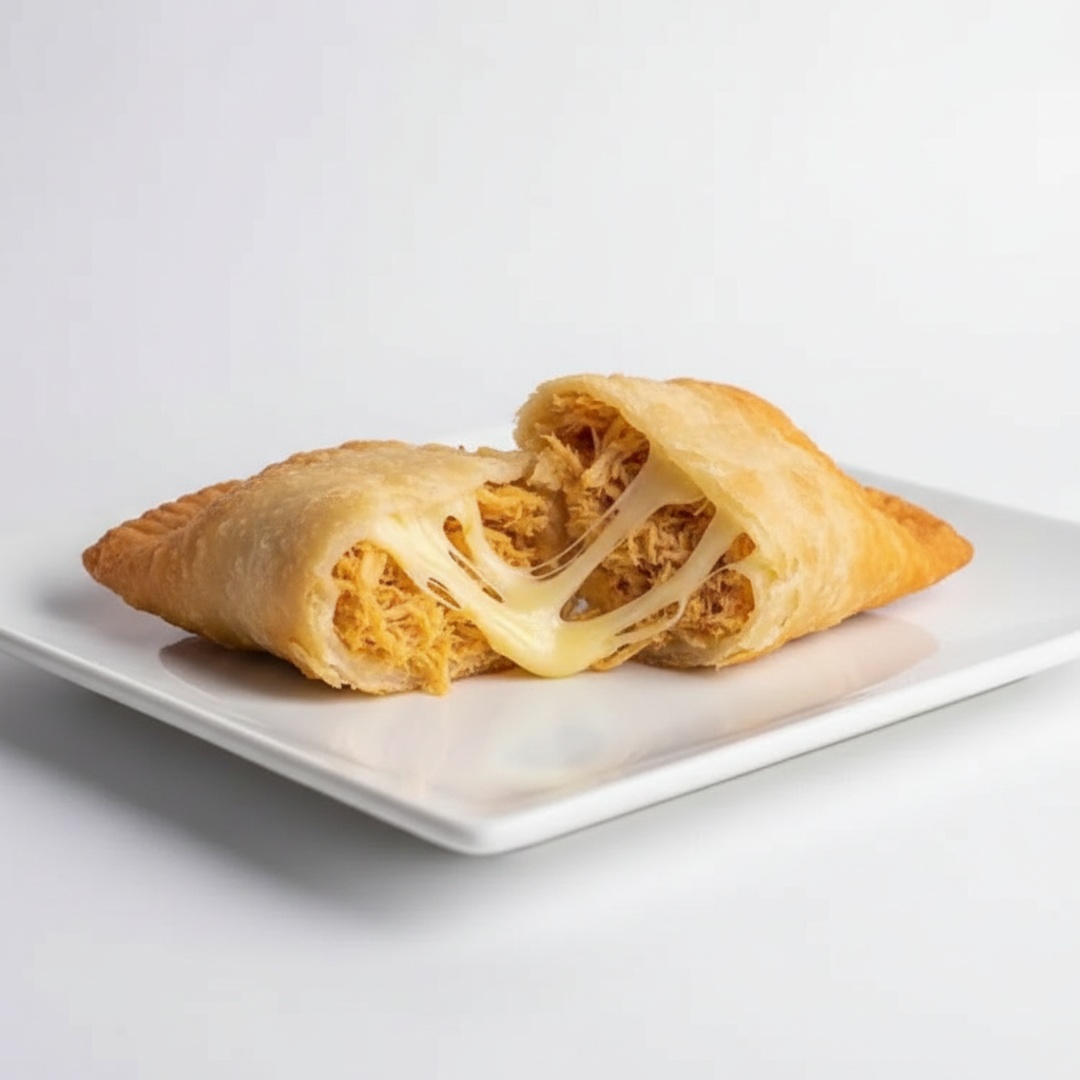 *Pastel de Frango com Queijo*
Pastel recheado com frango desfiado e queijo derretido, tudo envolto em uma massa crocante e frita na hora. Uma combinação irresistível!