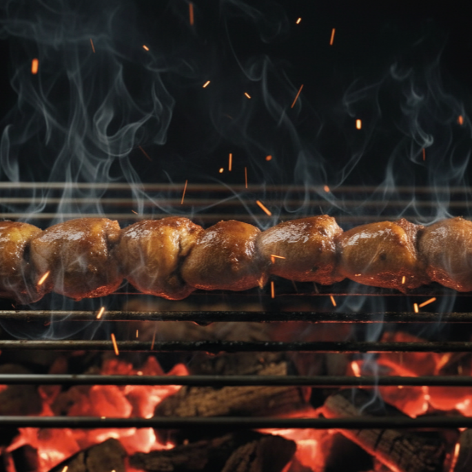 espetinho de coraçao suculento e bem temperado